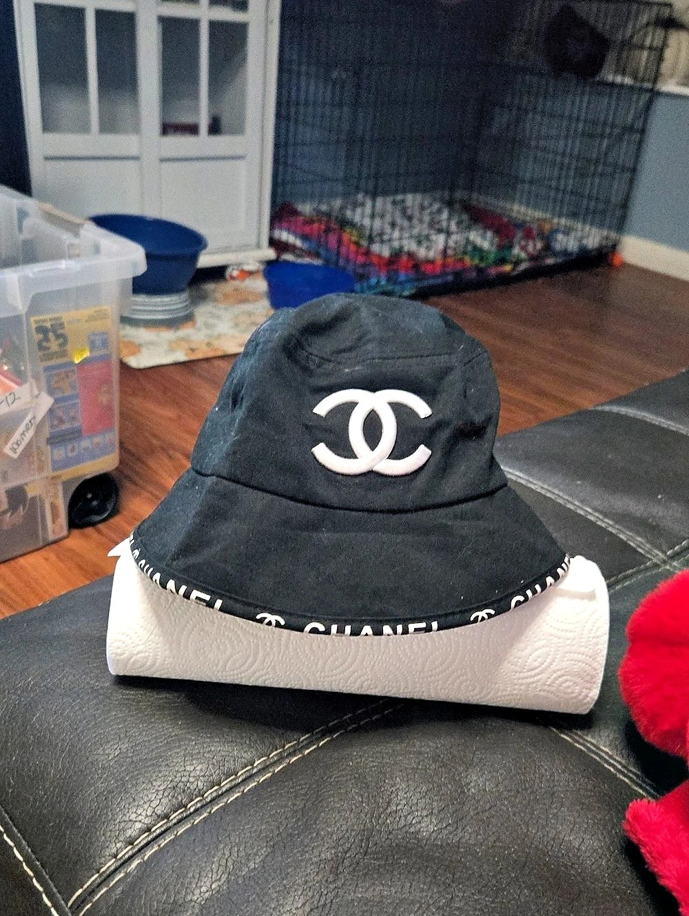 Chanel Black Cotton CC Logo Bucket Hat